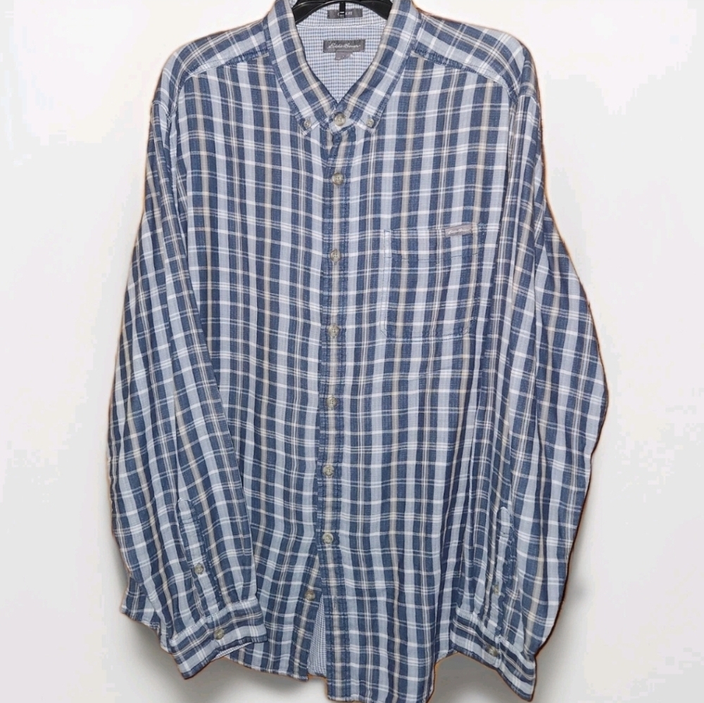 Eddie Bauer blue gray classic fit flannel shirt | Size TXL tall xl